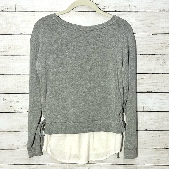 WHBM Long Sleeve Lace Up Sweatshirt with Faux Layer Shirt, Women’s size XS - Picture 6 of 10